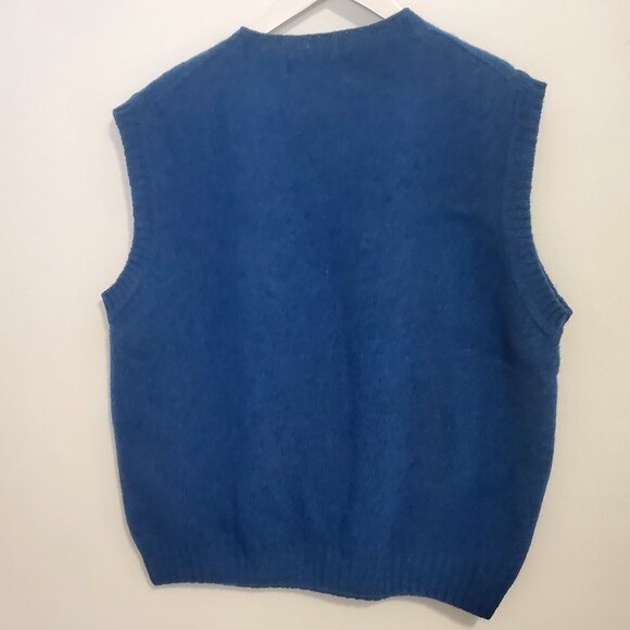 Blue 100% Lambs Wool Hand Knit Shetland Crew Sweater Vest ~HARLEY OF SCOTLAND - Picture 5 of 6
